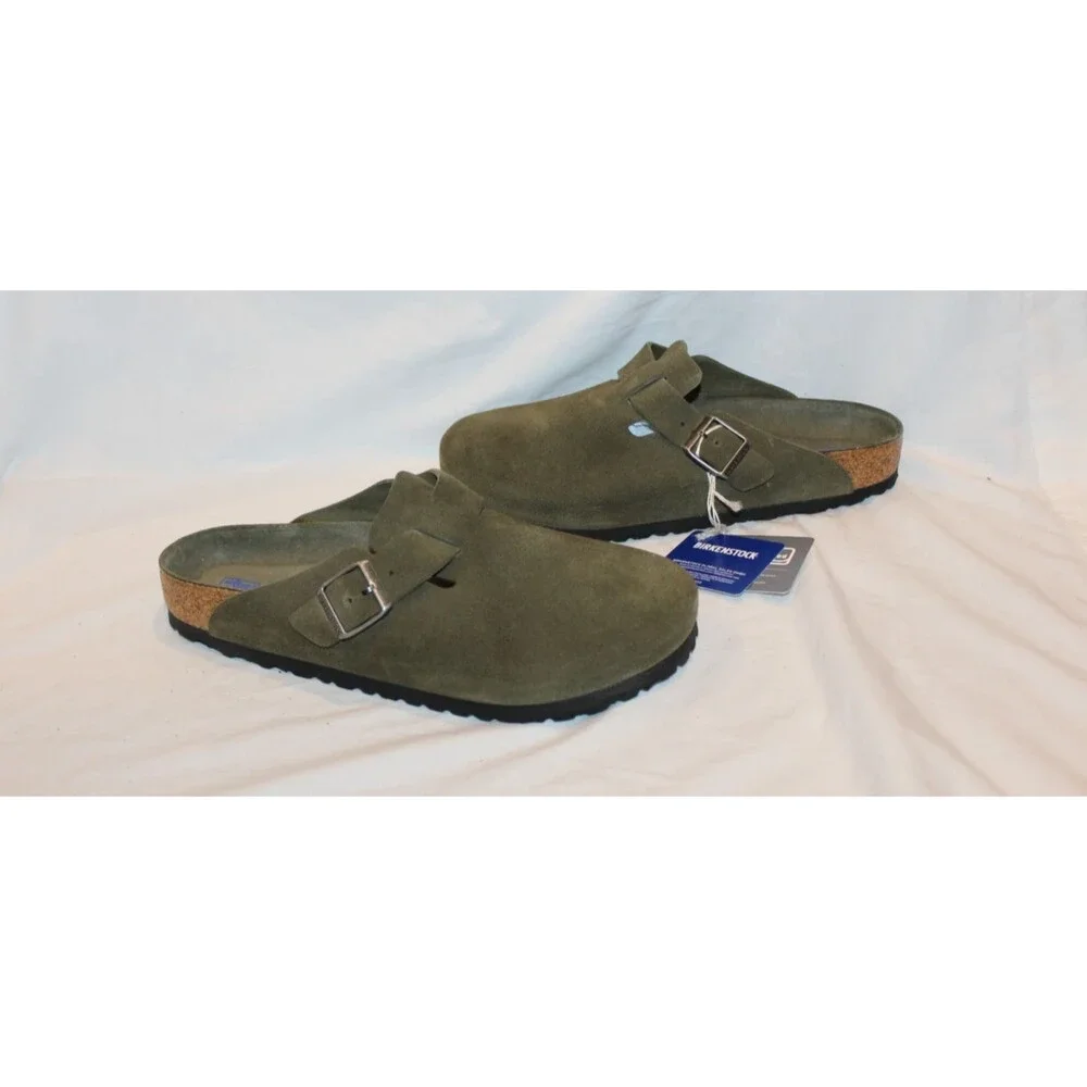 Birkenstock Men's Boston Suede Mule Clog Suede Sandals EU 42 US 9 Thyme Green